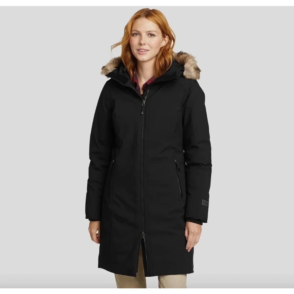 Eddie Bauer Women's Down 650 Fill Parka Coat Black Full Zip Hooded Size S